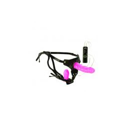  Dual Harness Adjustable Harness With EZ Snap Removable Vibrating Dong And Plug - Pink  